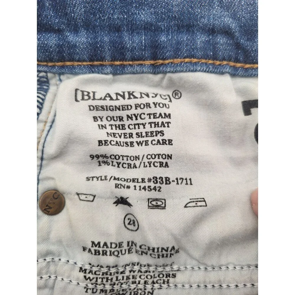 BLANK NYC Shadow Seam Distressed Two-Tone Blue Skinny Jeans Womens SZ 28 Cropped - Picture 11 of 14